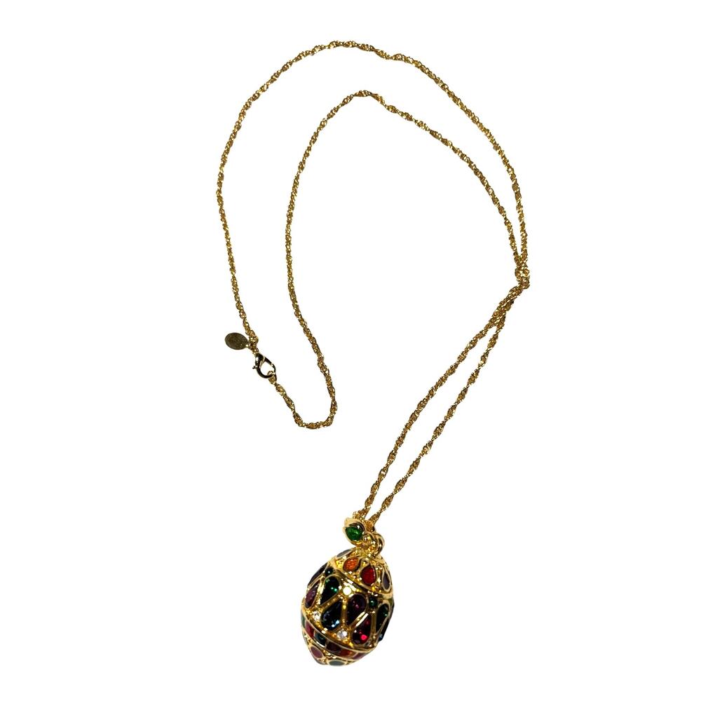 Vintage Joan Rivers Gold Oval Shaped Pendant Necklace with Multicolor Stones